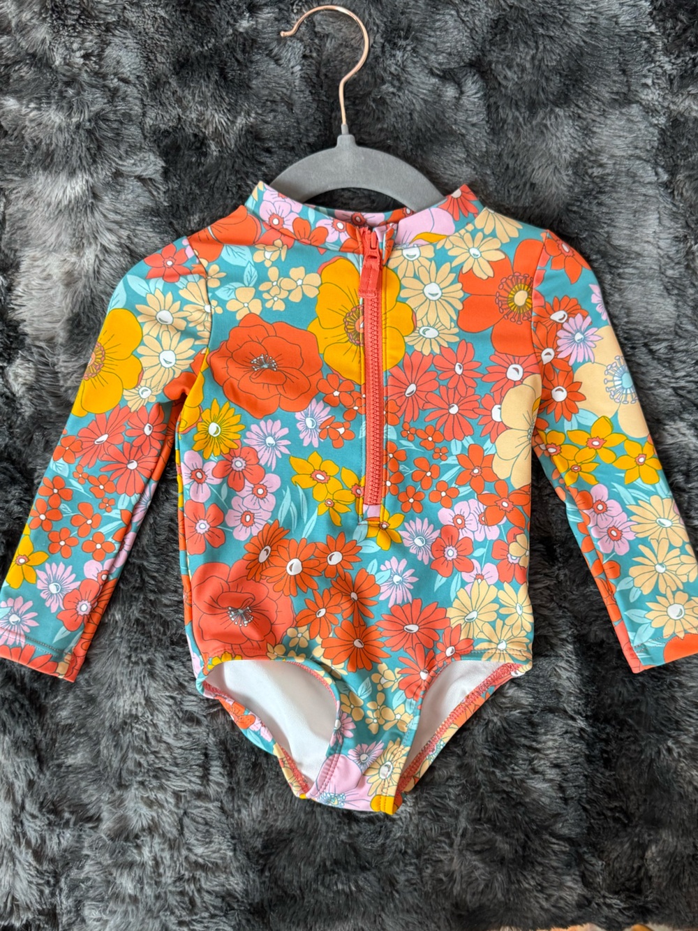 Carter's Floral Long-Sleeve Rashguard Swimsuit - Teal, Orange, Yellow, Pink